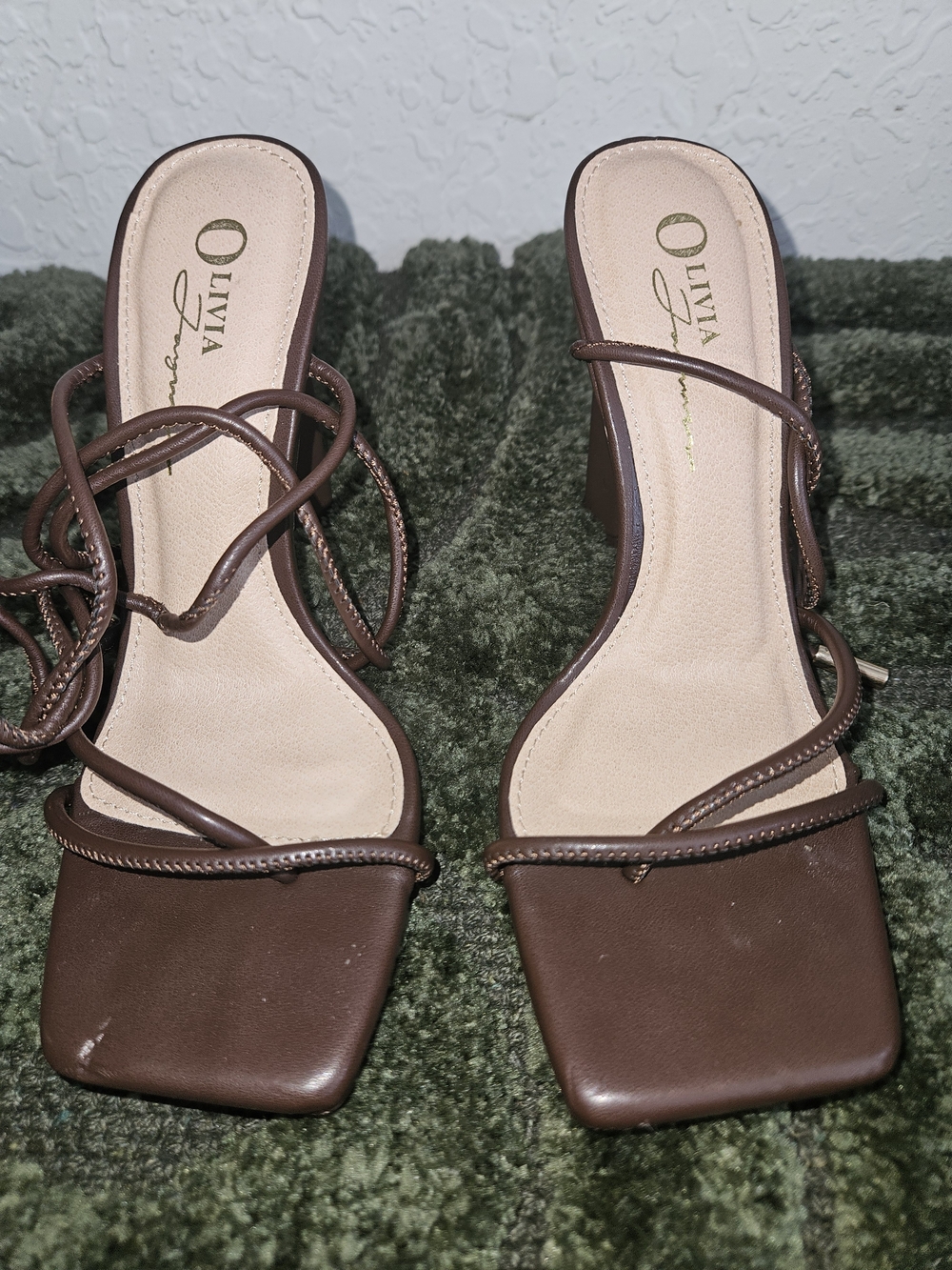 Olivia Miller Brown Lace-Up Block Heel Sandals Women's Size 5.5